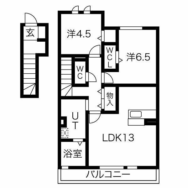 ワダニシ・ムジュー(2LDK/2階)の間取り写真