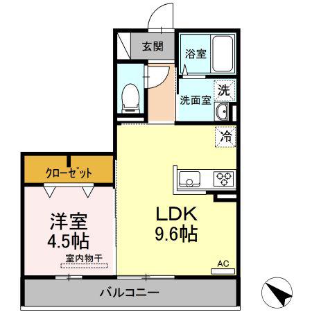 グランディールK(1LDK/3階)の間取り写真