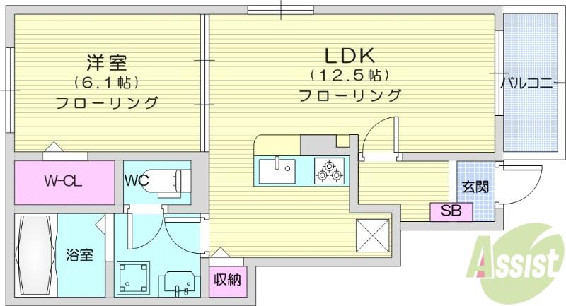 サンスベリア(1LDK/1階)の間取り写真