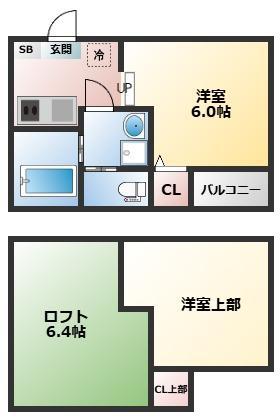淀ヒルズ(1K/2階)の間取り写真