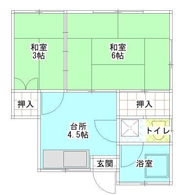 錦園荘(2K/2階)の間取り写真