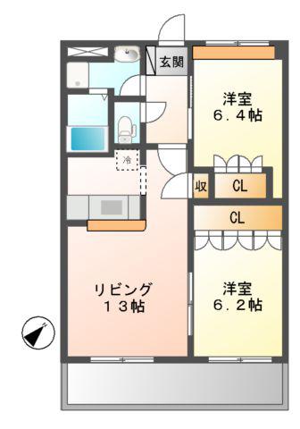 サニーコート百合前(2LDK/2階)の間取り写真