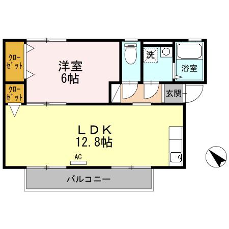 エバグリーンハイツB棟(1LDK/2階)の間取り写真