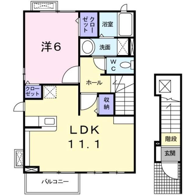 アドヴァンスB(1LDK/2階)の間取り写真