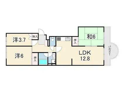コスモハイツ瑞ヶ丘A棟(3LDK/3階)の間取り写真