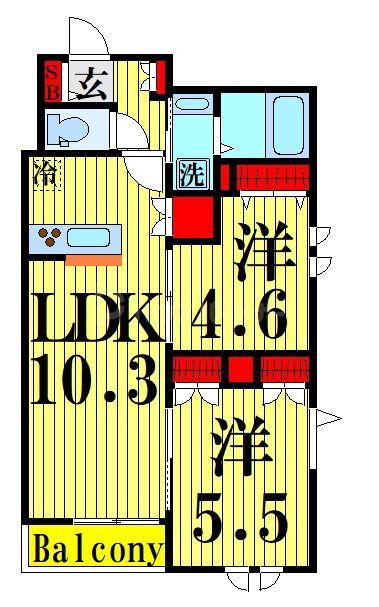 レ セレニタII(2LDK/1階)の間取り写真
