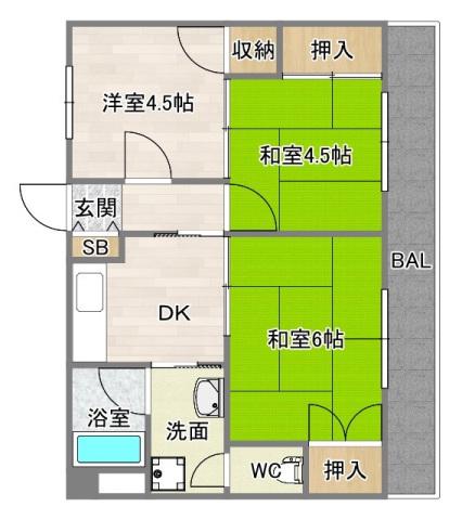 ビラローザ山坂(3DK/3階)の間取り写真