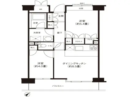 ステラメゾン武蔵小山(2DK/6階)の間取り写真