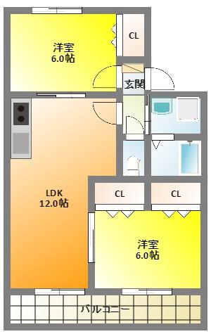 ソレイユII(2LDK/1階)の間取り写真