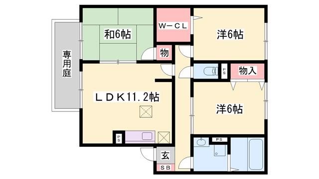 グレイスコートD棟(3LDK/1階)の間取り写真