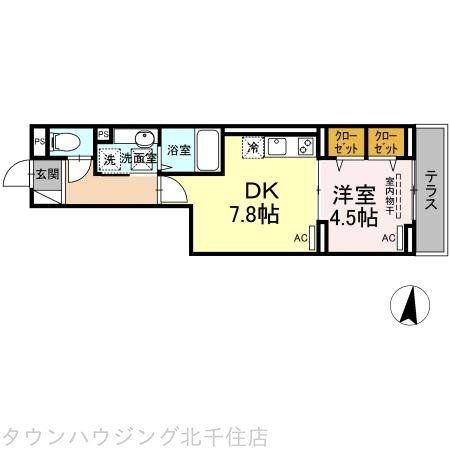 セレスティア大谷田(1DK/1階)の間取り写真