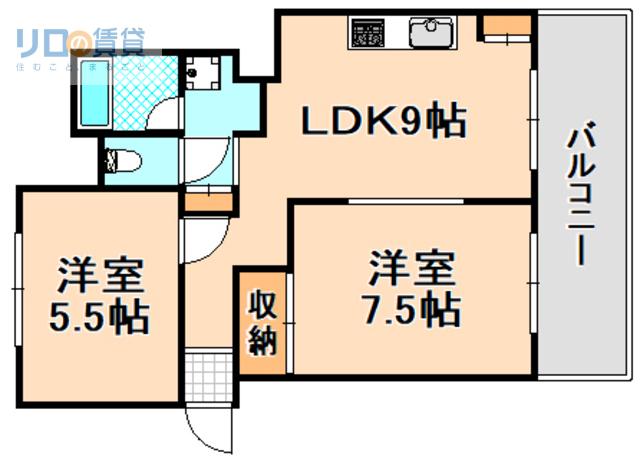 桜台ハイツ1号棟(2LDK/4階)の間取り写真