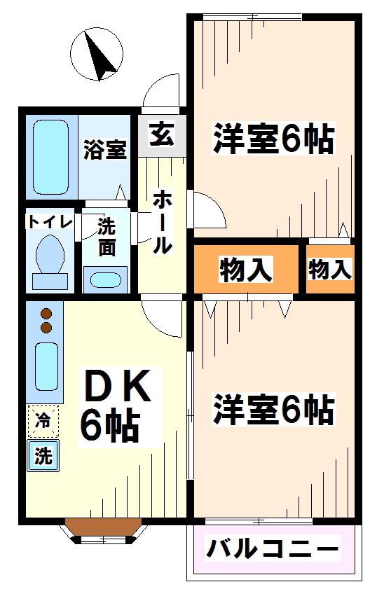 ドエルスカイ(2DK/1階)の間取り写真