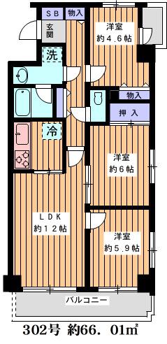 シャンベール六義園(3LDK/3階)の間取り写真