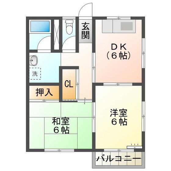 エクメーネ加藤II(2DK/2階)の間取り写真