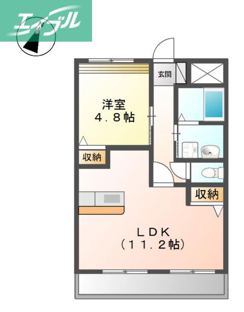 プラッツユー VI(1LDK/1階)の間取り写真