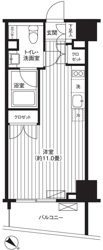 ティー東麻布 TI-HIGASHIAZABU(ワンルーム/7階)の間取り写真