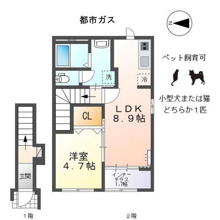 ネオハピネスアオシゲ(1LDK/2階)の間取り写真