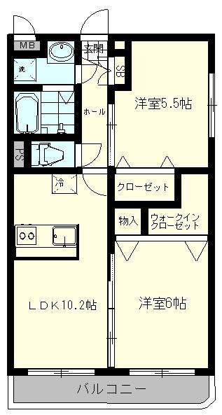 アバンツァートコルソ吉川美南(2LDK/2階)の間取り写真