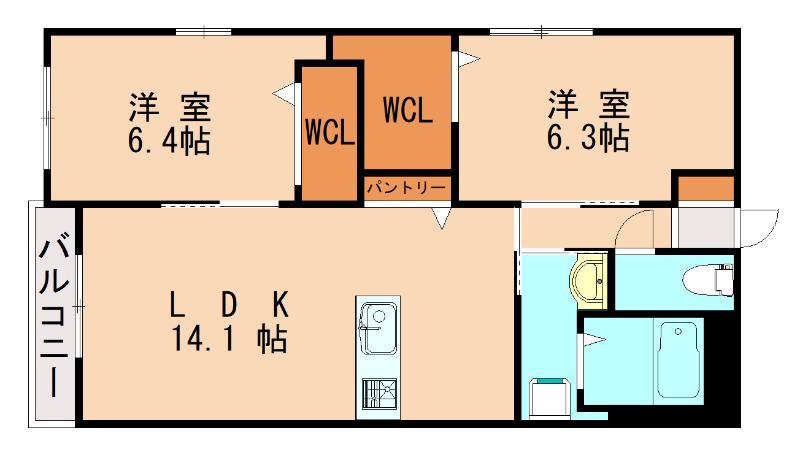 WEALTH COMFORT 新宮(2LDK/2階)の間取り写真