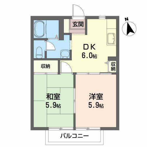ハイツ・ルピナス(2DK/1階)の間取り写真