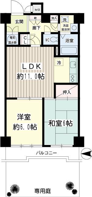 ルミネ西六郷(2LDK/1階)の間取り写真