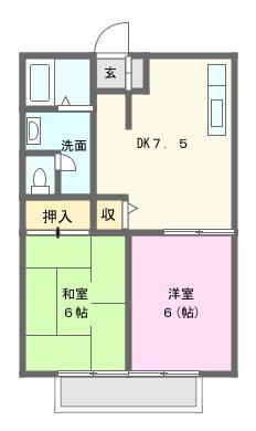 エルセラードB(2DK/1階)の間取り写真