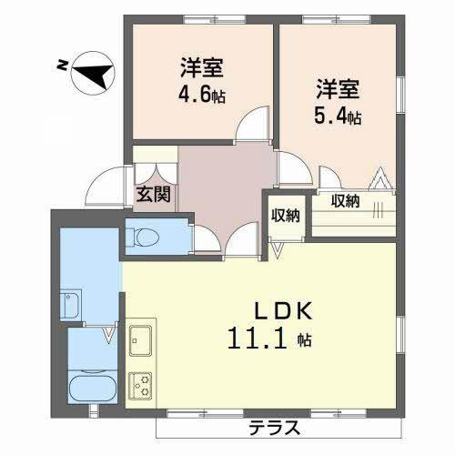 フレグランス高松(2LDK/1階)の間取り写真