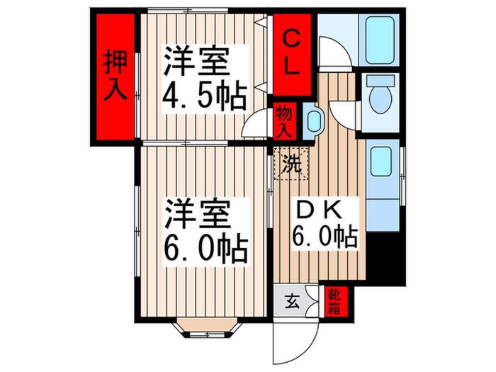 ケンリード豊洲(2DK/1階)の間取り写真