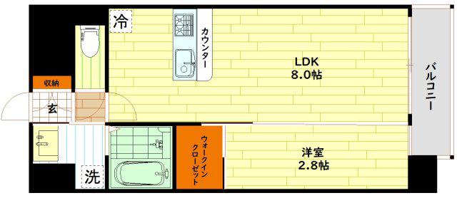 LIVECASA天満橋(1LDK/8階)の間取り写真
