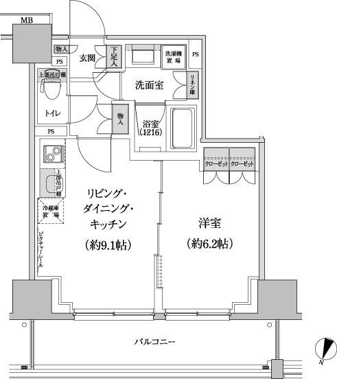 パークハビオ渋谷本町レジデンス(1LDK/2階)の間取り写真