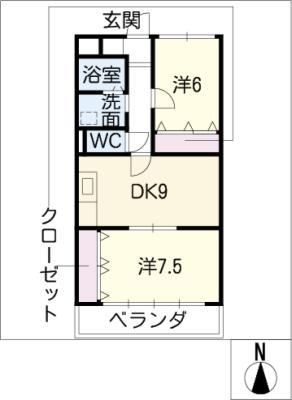 ファミール香(2DK/3階)の間取り写真