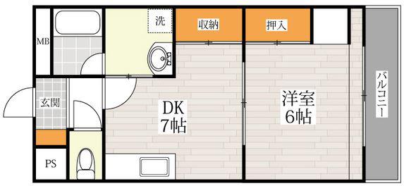 第5サンシャインビル(1DK/2階)の間取り写真