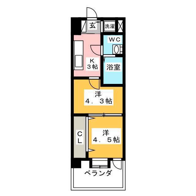 NO51 PROJECT2100日赤通(2K/2階)の間取り写真