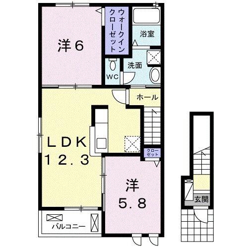 サンシャイン(2LDK/2階)の間取り写真