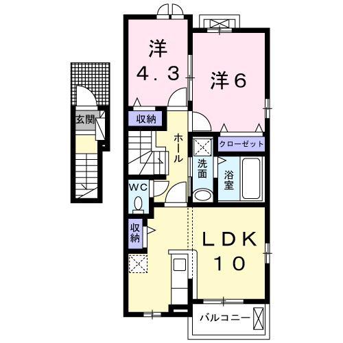 サンリット上之 B(2LDK/2階)の間取り写真