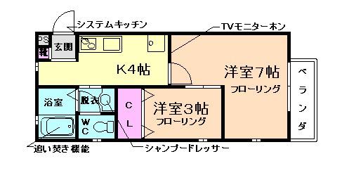 メイプルコート西畑(2K/2階)の間取り写真