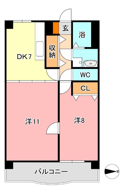 アークハイツ鹿田(2DK/9階)の間取り写真