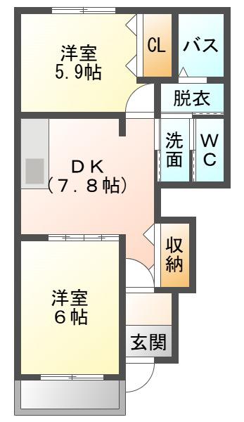 プリムローズ B(2DK/1階)の間取り写真
