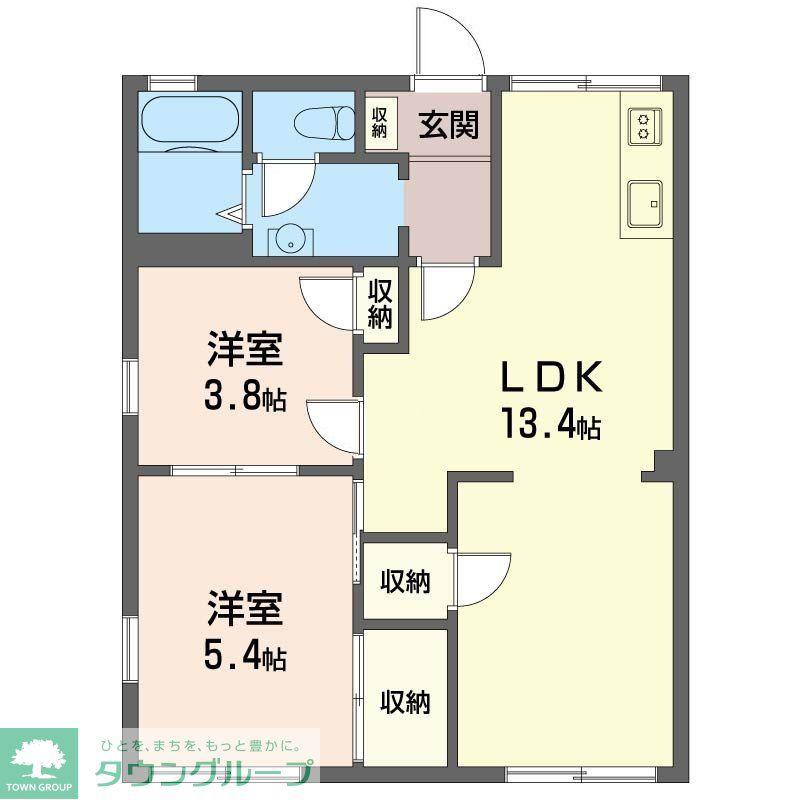 フラワーコートクリハラ A(2LDK/1階)の間取り写真