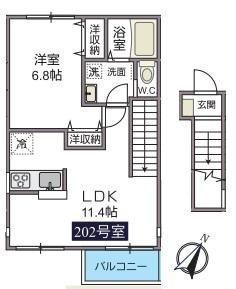 UNA BELLA ZONA D(1LDK/2階)の間取り写真