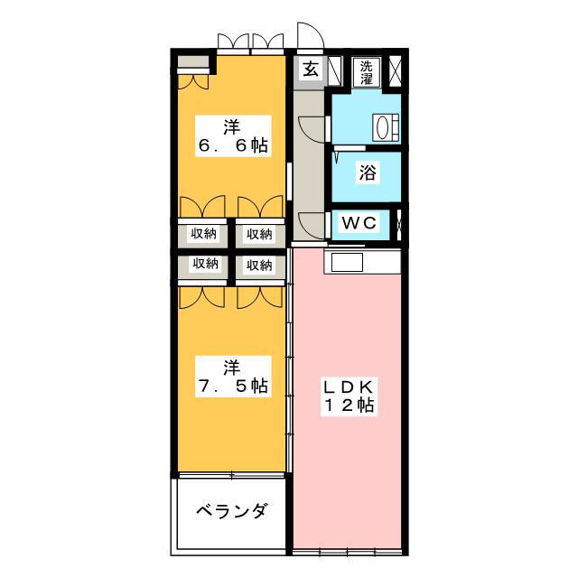 近鉄名古屋線 川原町駅 徒歩47分 3階建 築24年(2LDK/2階)の間取り写真