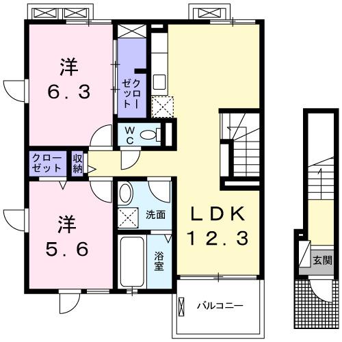 パークシャルム武蔵野(2LDK/2階)の間取り写真