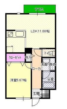アンビエンテ調布B(1LDK/1階)の間取り写真