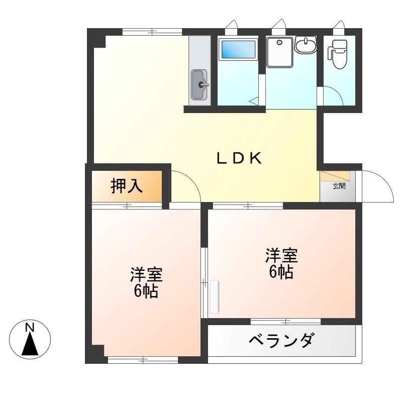 アローハイツ(2LDK/1階)の間取り写真