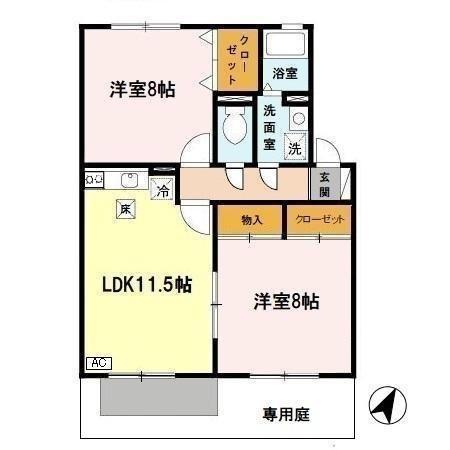 ナユタのさとセジュール(2LDK/1階)の間取り写真