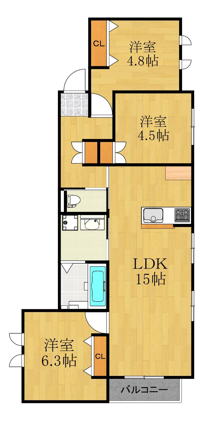 アズール(3LDK/3階)の間取り写真