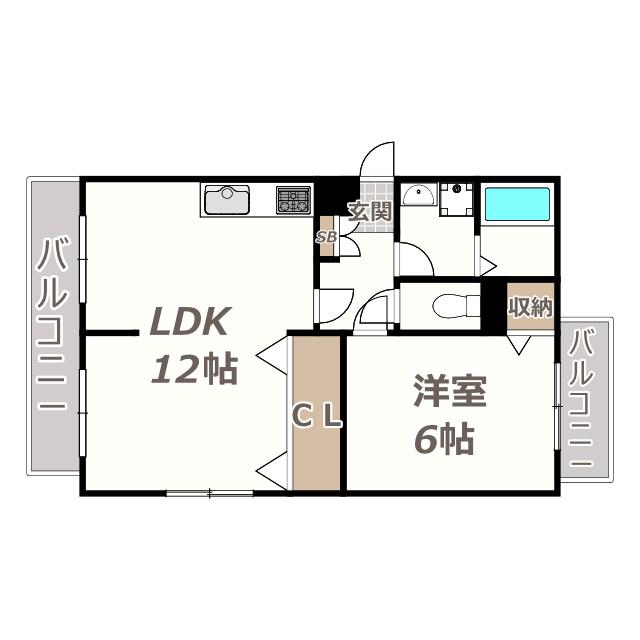 メロディハイム万代(1LDK/1階)の間取り写真