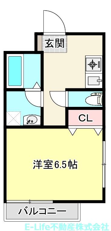 グリーンヒル黒髪(1K/1階)の間取り写真