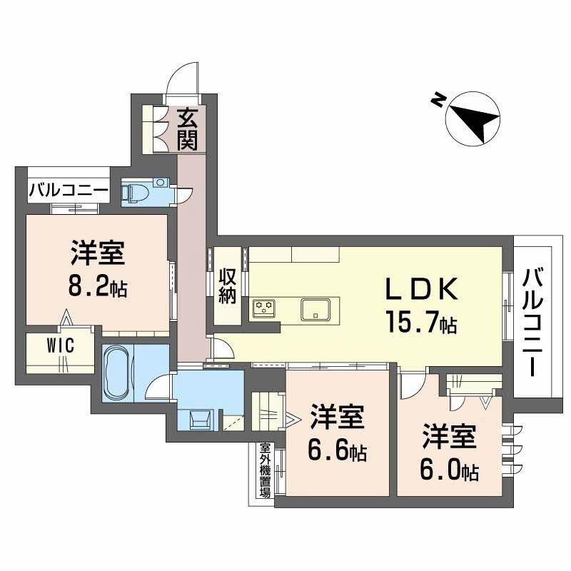 地下鉄名城線 西高蔵駅 徒歩2分 4階建 新築(3LDK/2階)の間取り写真